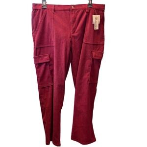 No Boundaries Women's Corduroy Cargo Pants Wine Punch Red XXL 20 Mid Rise